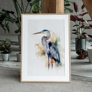 Heron Watercolor Painting Great Blue Heron Art Print Coastal Bird Poster Nautical Bird Wall Art image 4