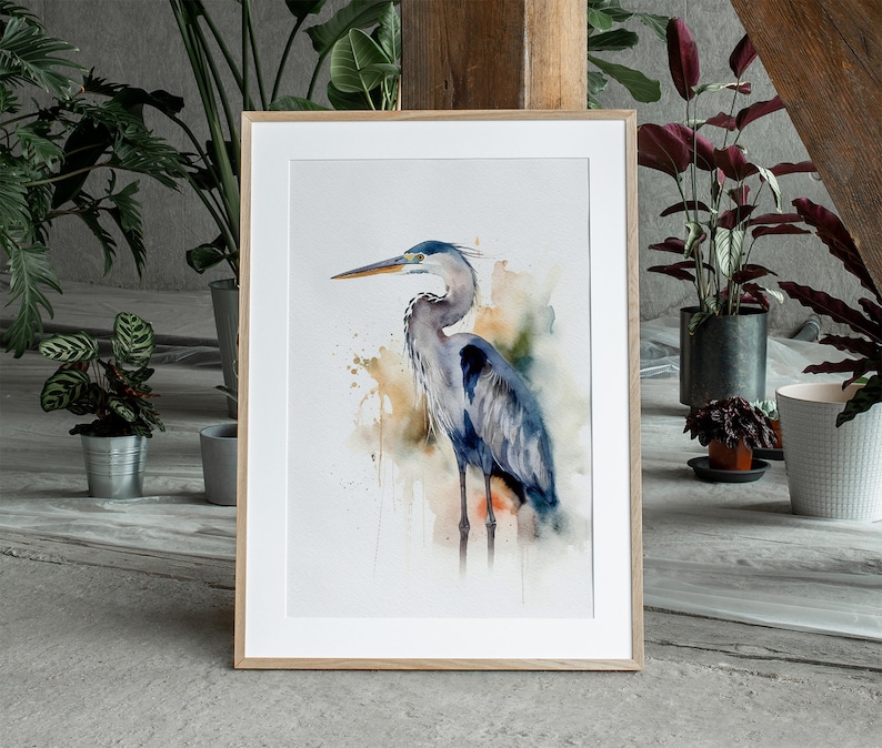 Heron Watercolor Painting Great Blue Heron Art Print Coastal Bird Poster Nautical Bird Wall Art image 4