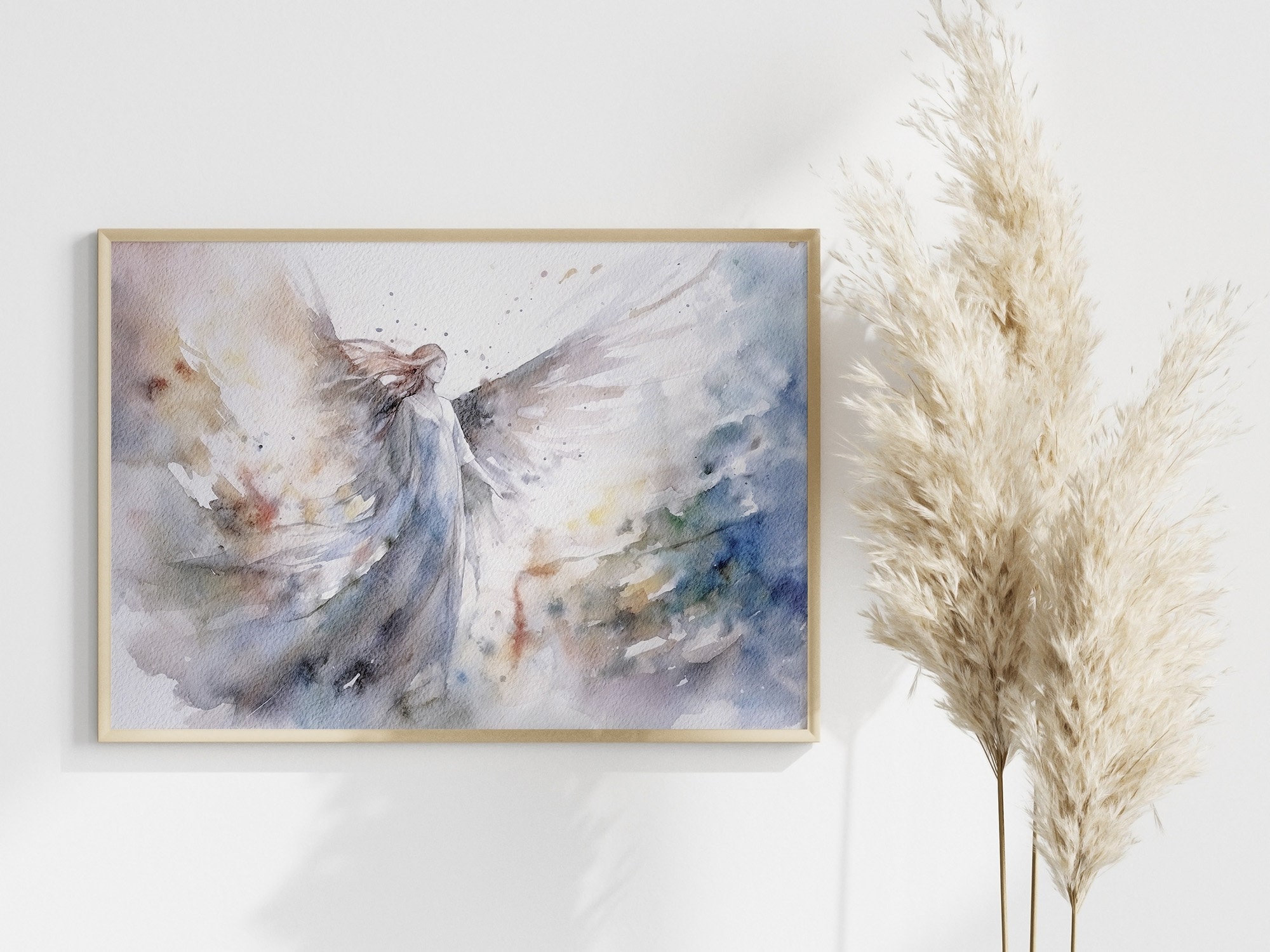 天使の水彩画：抽象的な宗教的な壁アート - Etsy 日本