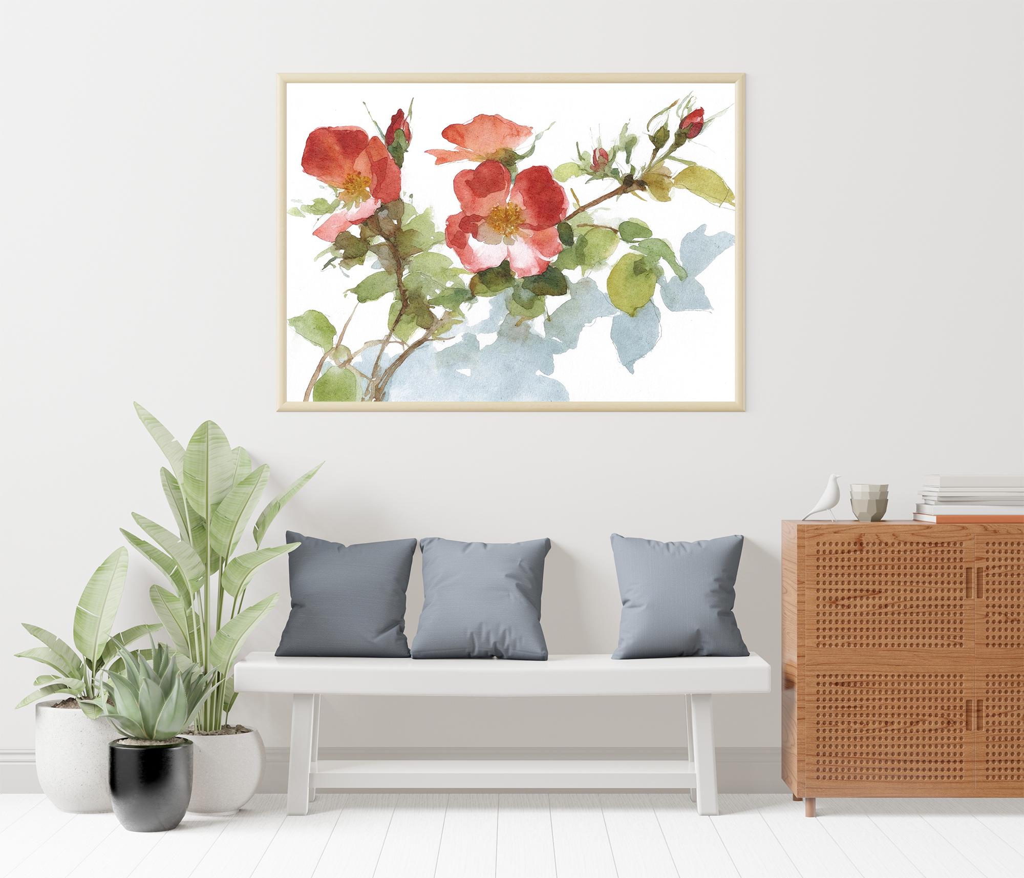 Wild Rose Watercolor Art Print Pink Flowers Painting Floral Wall ...