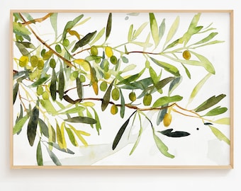 Olive Branch Painting Olive Tree Watercolor Art Print Kitchen Wall Art Botanical Poster