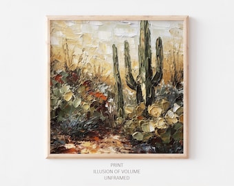 Saguaro Cactus Desert Art Print: Botanical Oil Painting