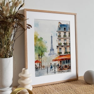 Akvarellkonsttryck i Paris stadsbild: Eiffeltornets caféscen bild 5