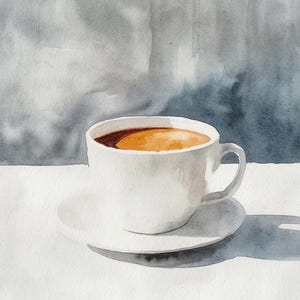 Coffee Cup Watercolor Print Still Life Painting Kitchen Wall Decor Neutral Wall Art Dining Room Poster