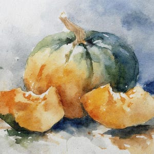 Pumpkin Watercolor Art Print Food Painting Kitchen Wall Decor Farmhouse Wall Art Rustic Artwork