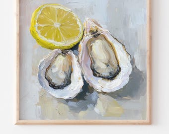 牡蠣の油絵 レモンの絵画 キッチン静物画 壁アート - Etsy 日本