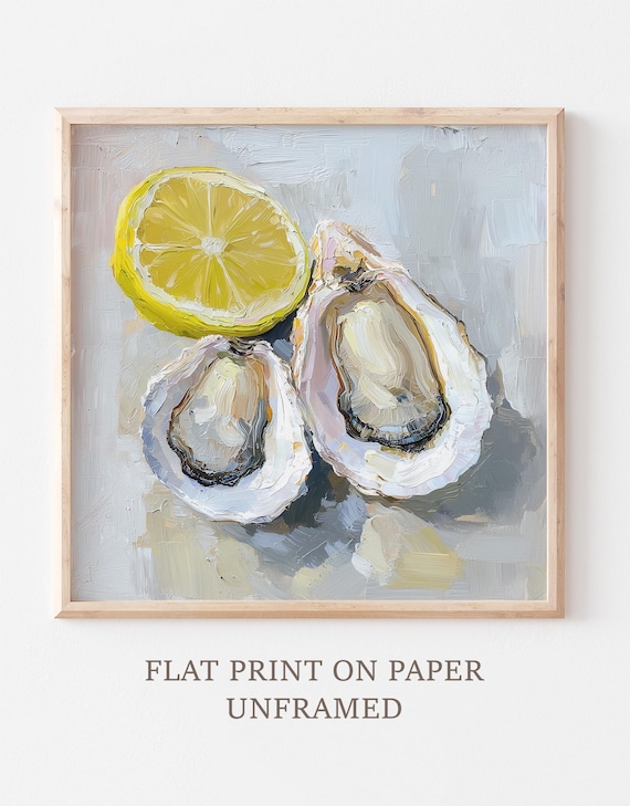 牡蠣の油絵 レモンの絵画 キッチン静物画 壁アート - Etsy 日本