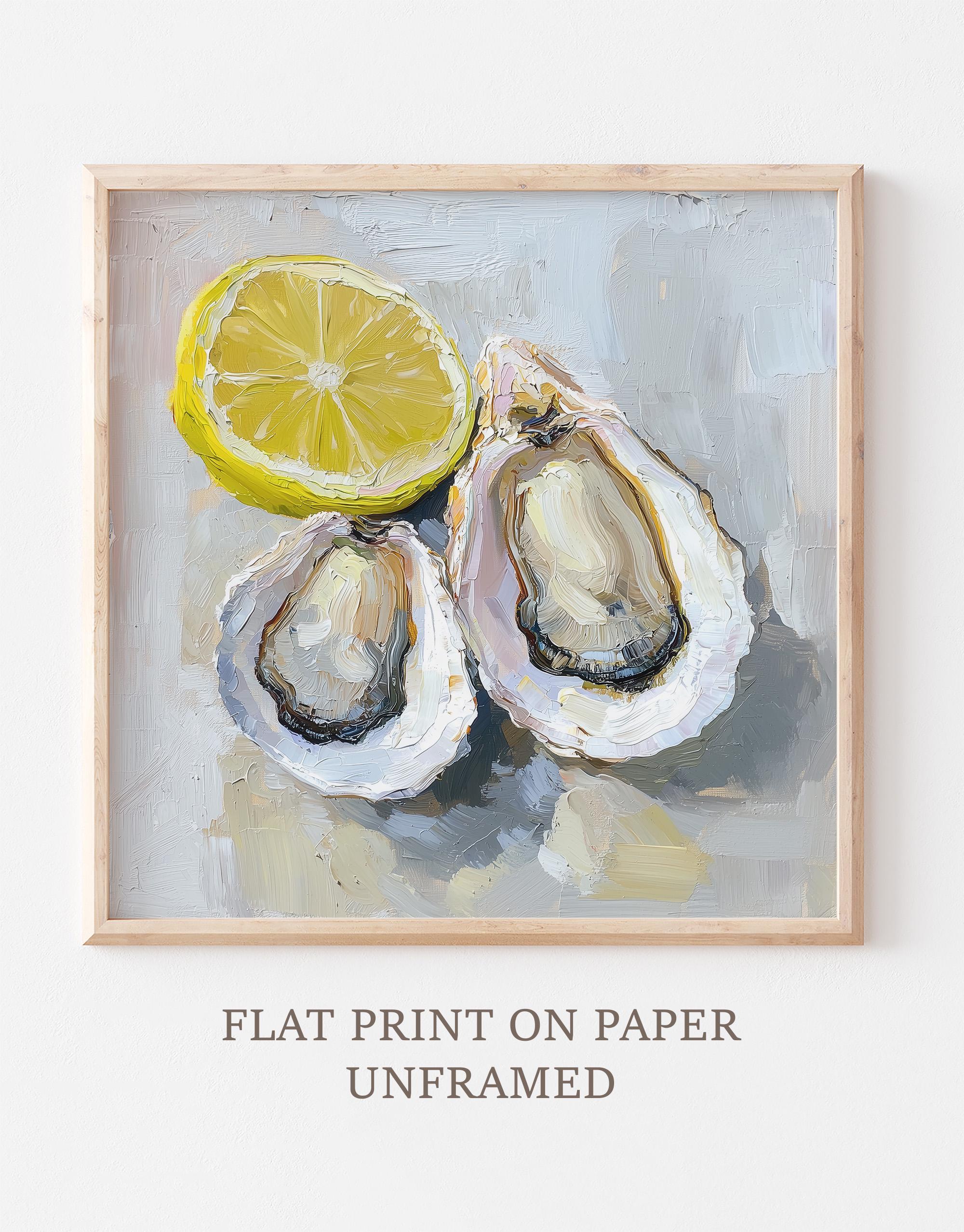 牡蠣の油絵 レモンの絵画 キッチン静物画 壁アート - Etsy 日本