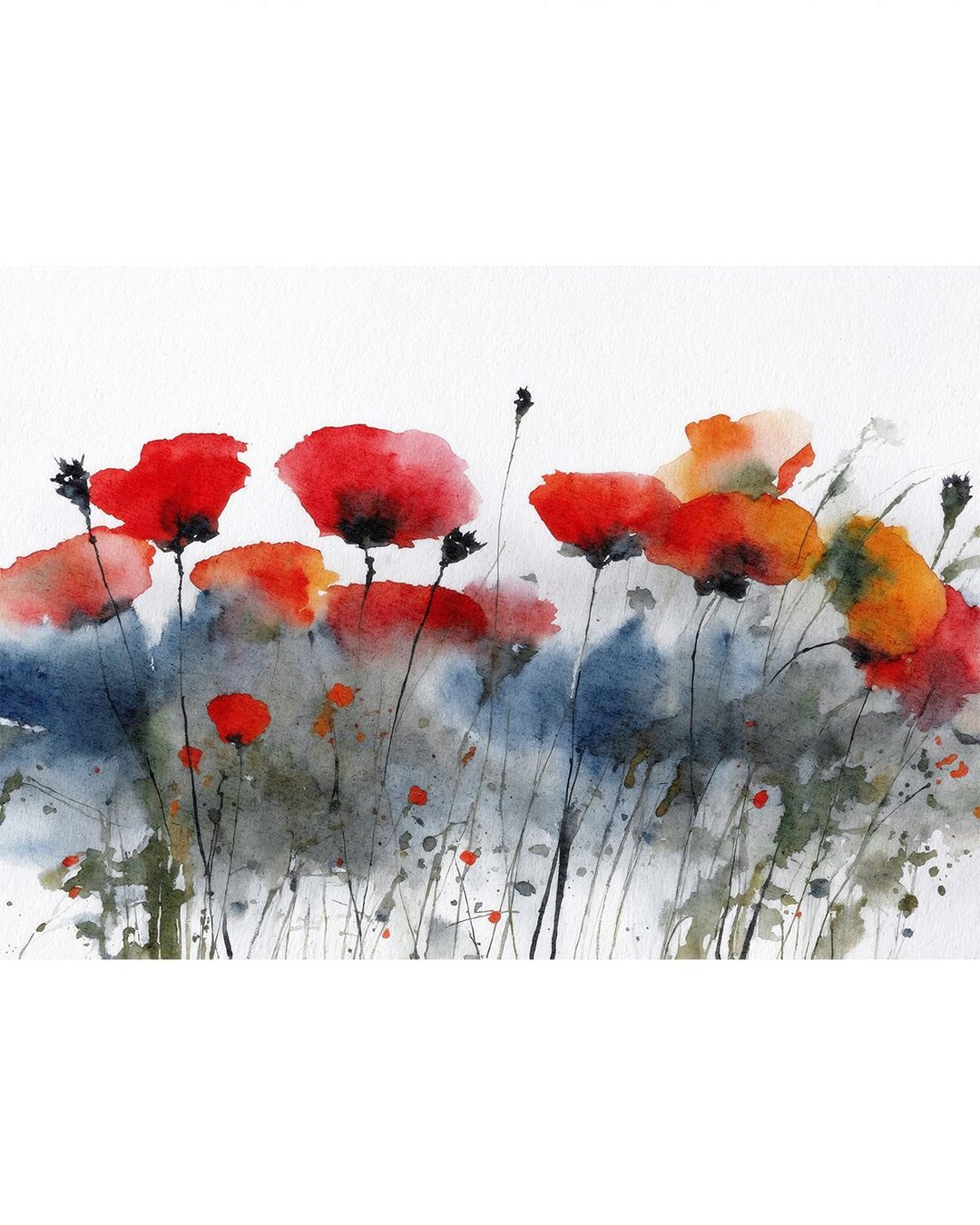 Red Poppy Watercolor Print Wildflowers Painting Modern Floral Wall Art ...
