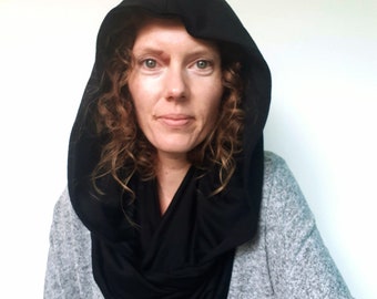 Merino Hoodscarf, Big Hood, Black