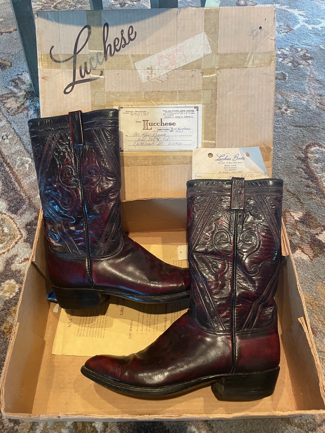 Lucchese Black Cherry Brushed Italian Domingo Goat Boots  display picture 1