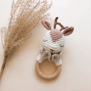 Baby plush rattle fawn deer reindeer doe crochet / Birth rattle Birth gift idea / babyshower gift / Baby room decoration