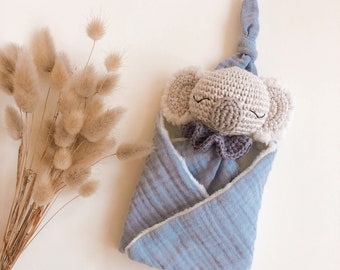 Doudou flat crochet lange koala jungle eucalyptus - Doudou handmade crochet - Gift idea birth - gift babyshower personalized blanket