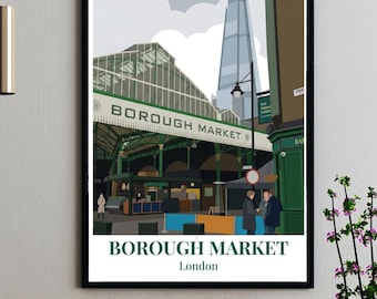 Póster del Mercado de Borough - Londres - Impresión del Mercado de Alimentos, Arte Vectorial Escénico Moderno Shard