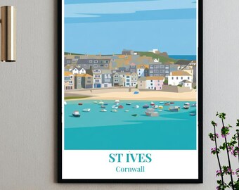Póster de St Ives, Cornualles: Impresión artística vectorial de viajes panorámicos modernos