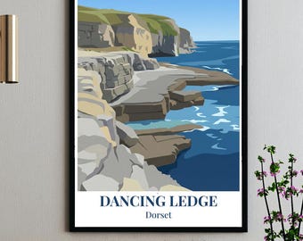 Póster Dancing Ledge - Dorset - Impresión de la Costa Jurásica, arte vectorial escénico moderno