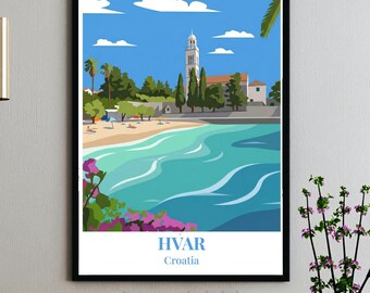 Póster de Hvar - Monasterio franciscano - Croacia - Impresión artística vectorial escénica moderna