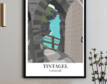 Póster de Tintagel - Cornualles - Puerta del castillo de Tintagel - Arte vectorial escénico moderno