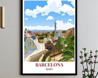 Póster de Barcelona - Parque Güell - España - Arte vectorial escénico moderno