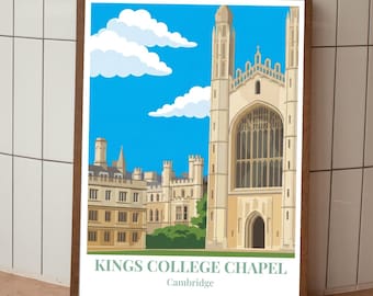 Póster de la capilla del King's College - Impresión de Cambridge - Impresión artística vectorial de viajes panorámicos modernos