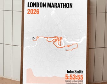 Impresión del tiempo de finalización del Maratón de Londres 2026 / Póster personalizado del maratón en formato GPX / Regalo para corredores
