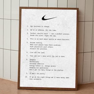 10 Principles of Nike Poster | Phil Knight | Rob Strasser | Air Movie/Film - Just do it - A4/A3/A2/A1/A0