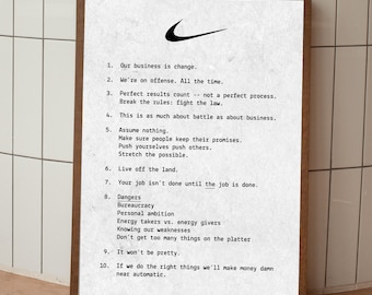 10 Principles of Nike Poster | Phil Knight | Rob Strasser | Air Movie/Film - Just do it - A4/A3/A2/A1/A0