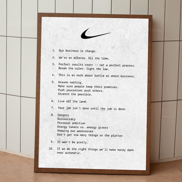 10 Principles of Nike Poster | Phil Knight | Rob Strasser | Air Movie/Film - Just do it - A4/A3/A2/A1/A0