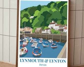 Póster de Lynton - Devon - Impresión artística vectorial de viajes panorámicos modernos
