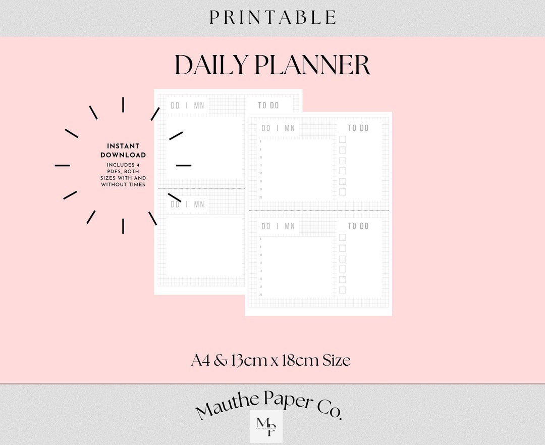 Minimalist Daily Planner I Undated With Optional Time Slots I to Do ...