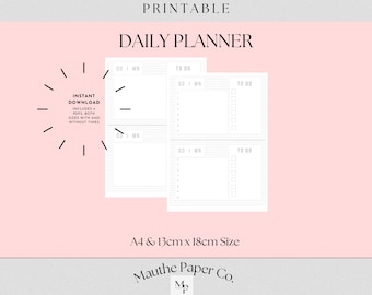 Minimalist Daily Planner I Undated with Optional Time Slots I To Do List - printable daily planner page, hourly planner