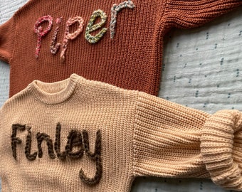 Personalised Embroidered Jumper in Brown