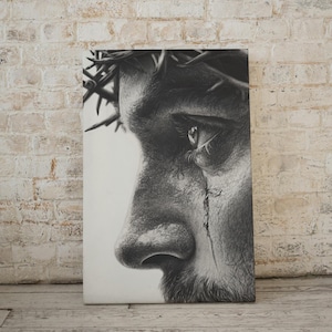 Hand-Drawn Jesus with Crown of Thorns | Inspirational Christian Artwork | Instant Download | Faith-Based Home Decor