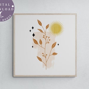 Abstract Botanical Print, Boho Plant Art, Printable Wall Art, Abstract Sun Print, Plants Poster, Boho Home Decor, Boho Printable Wall Art