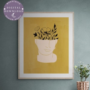 Abstract Botanical Print, Boho Plant Art, Printable Wall Art, Plant Head Art, Plants Poster, Boho Home Decor, Boho Printable Wall Art