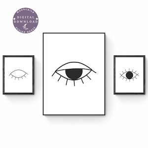Line Art Eyes, Abstrakte Augen Kunst, Abstrakte Wandkunst, Line Eye Print, Minimal Line Art, druckbare Kunst, Minimalistische Kunst, Wimpernkunst, 3er Set