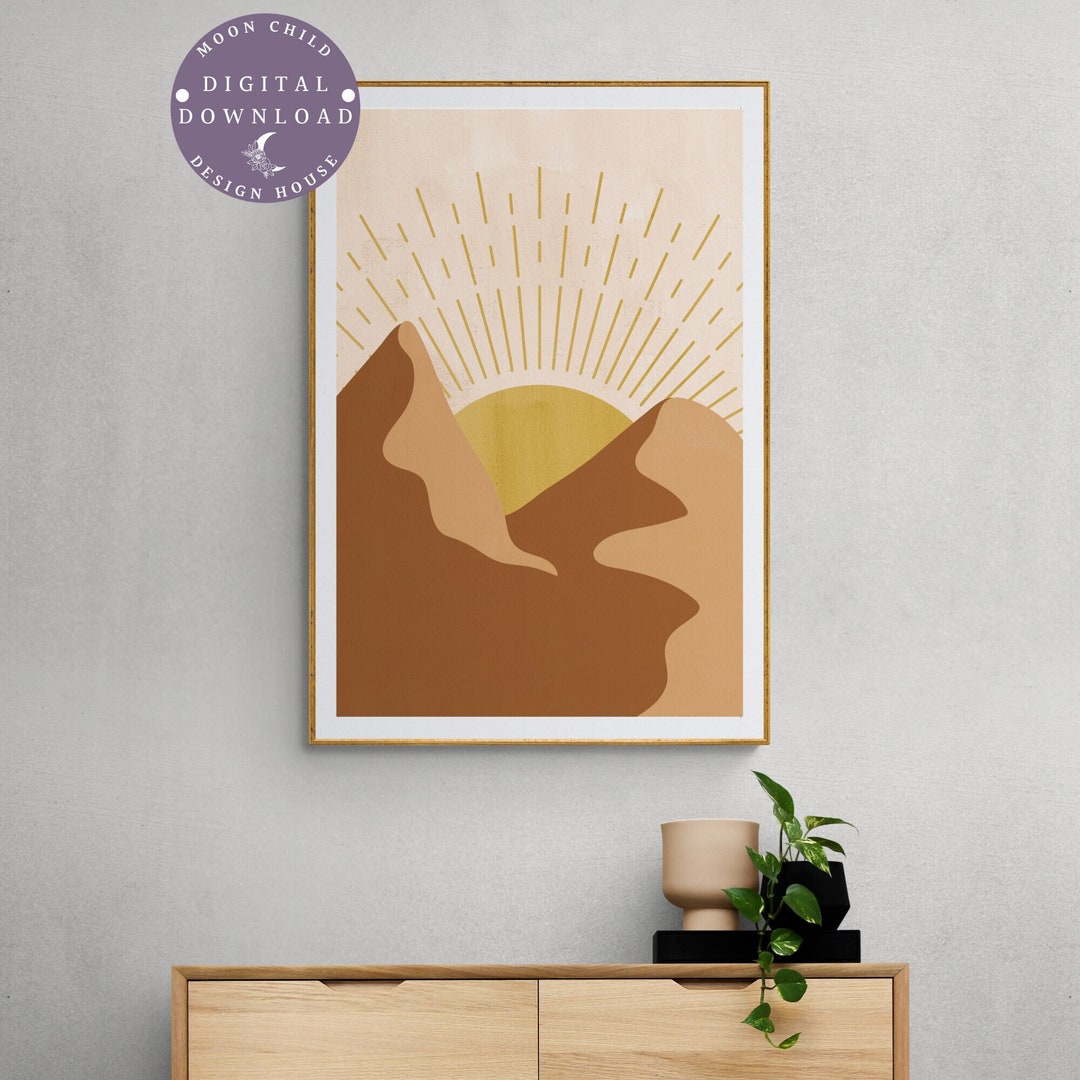 Mountain Sun Art Print, Sunrise Wall Art, Landscape Wall Art, Boho ...