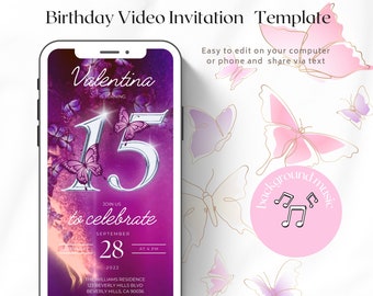 15th Birthday Video Invitation Quince Invite Quinceañera invitation Paperless Quinceanera Invitation Sweet 15 Invitation Editable Template