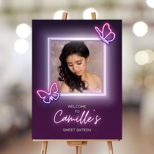 16th Birthday Welcome Sign, Sweet Sixteen Sign,  Quinceanera Welcoming Sign, Sweet 16 Party Poster, Instant Download, Editable Template
