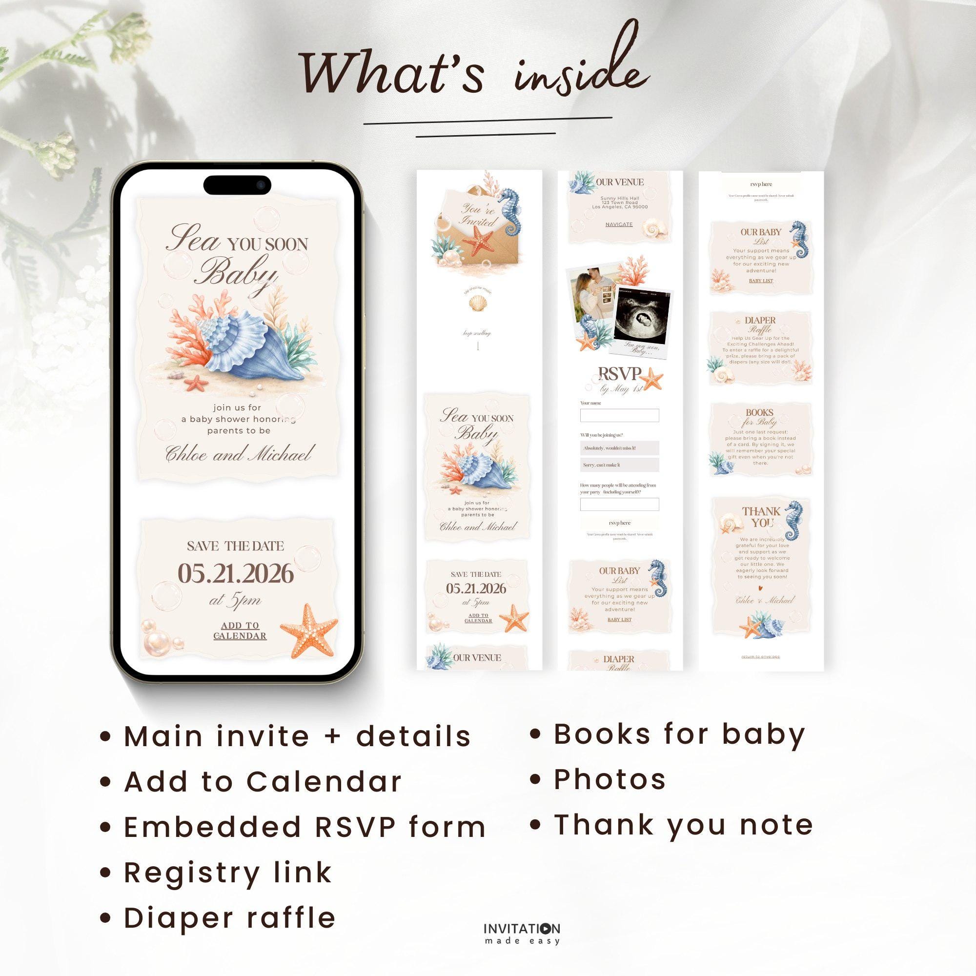 Sea You Soon Baby Shower Invitation Website, Under the Sea Digital ...