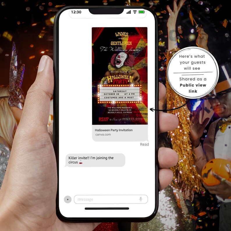Halloween Party Video Invitation Spooktacular Party Invite Editable Template Creepy Clown Invite Halloween Costume Evite Carnival Invitation image 2