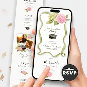 Grad in Bloom Graduation Party Invitation 2026 with Online RSVP, Garden Party Invitation Website,  Text Message Evite Template