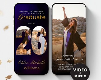 2026 Graduate Invite, Grad Video Invite, Animated Grad Announcement, , Grad Party Evite,  Editable Template, Instant Download