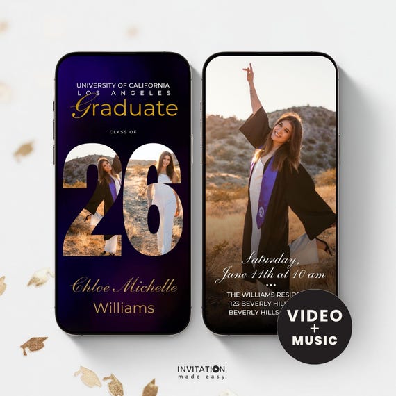 2026 Graduate Invite, Grad Video Invite, Animated Grad Announcement, , Grad Party Evite,  Editable Template, Instant Download
