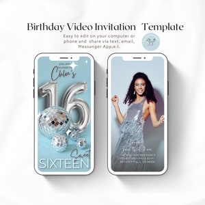 16th Birthday Video Invitation, Disco Sweet Sixteen Invite, Disco Ball Birthday Invite, Sweet 16 Party Evite, Editable Template