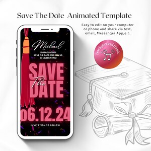 Save The Date For Graduation Party Animated Canva Template, Grad Announcement, Graduation Invite, Grad Party Evite,  Instant Download