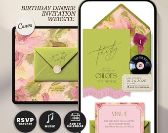Birthday Dinner Invitation with Online RSVP Guest Tracker, Chartreuse 30th Cocktail Party Website Evite, Editable Digital Template