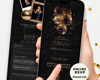 Interactive RSVP Web Invitation Canva, Elegant Disco Birthday Party Evite, Online RSVP Invite,  Editable Template for Milestone Bday