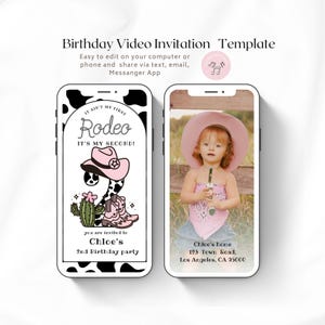 Cowgirl 2nd Birthday Video Invitation with Photos, Not My First Rodeo Girl Birthday Invite, Western Animated Digital Invite,  Evite Template