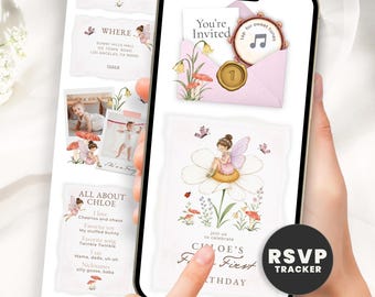 Fairy First Birthday Invitation Website with Online RSVP Guest Tracker, Enchanted Garden Editable Digital Template, Text Message Evite